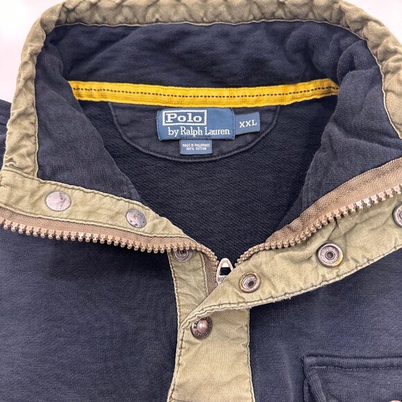 Polo Ralph Lauren Vintage 90s 1/4 zip/snap Blue/Green Pullover XXL - Picture 3 of 9